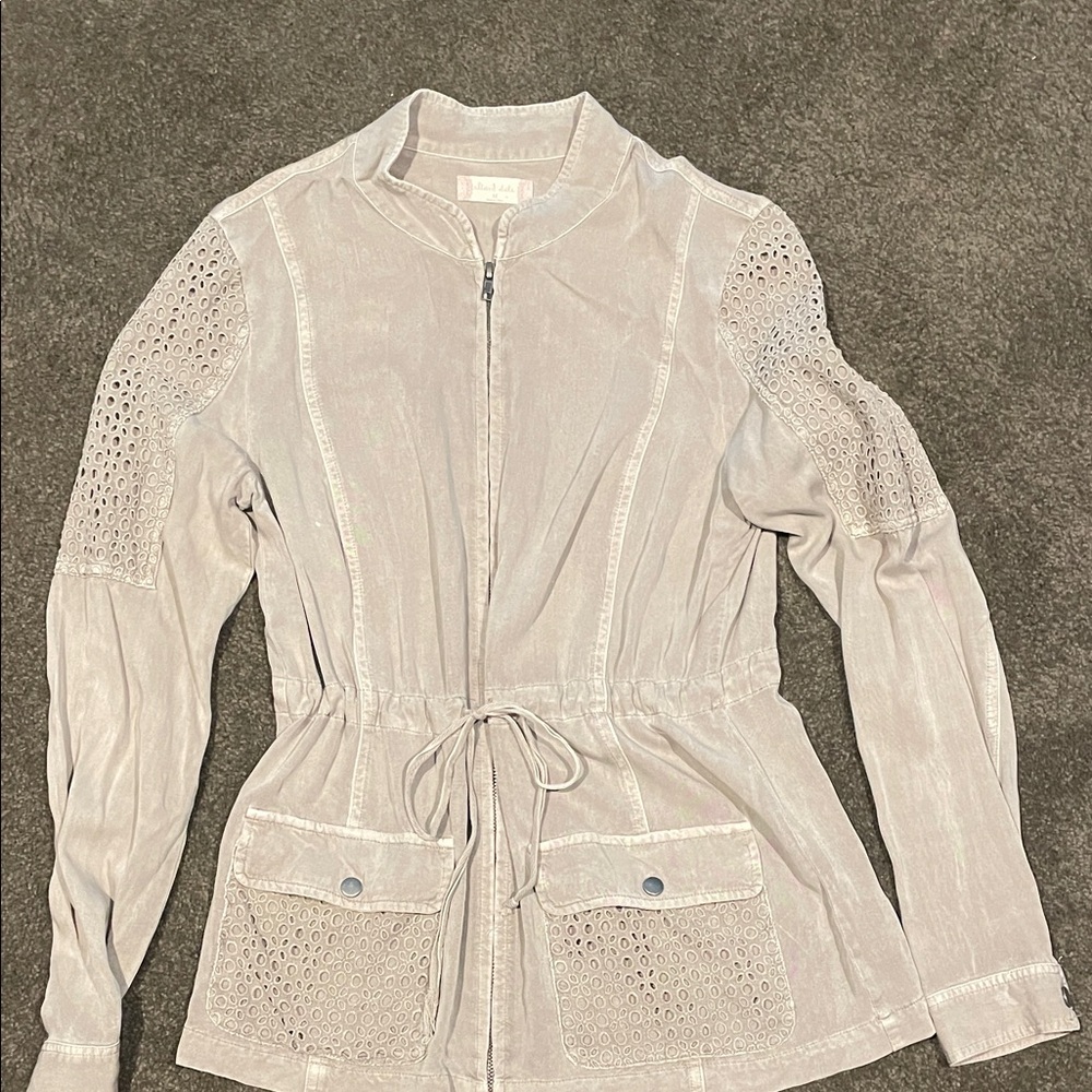 Altar’d State Light Taupe Drawstring Utility Jacket with Eyelet Details